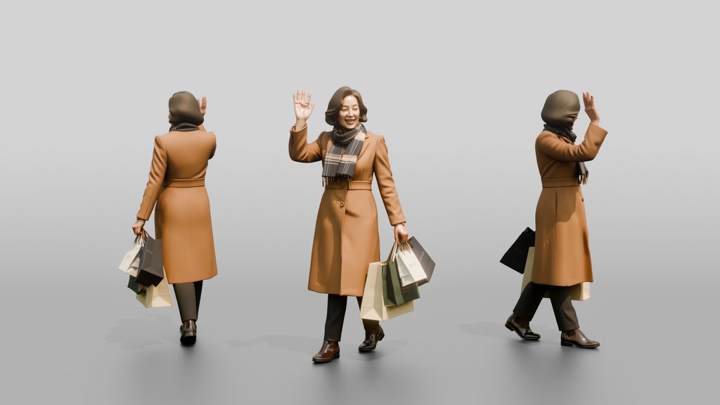 Woman Waving in Camel Wool Coat