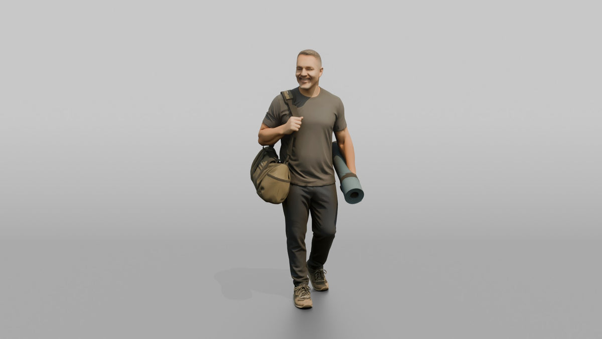 Father Carrying A Rolled-up Yoga Mat And A Gym Bag - 3D character model, view 5