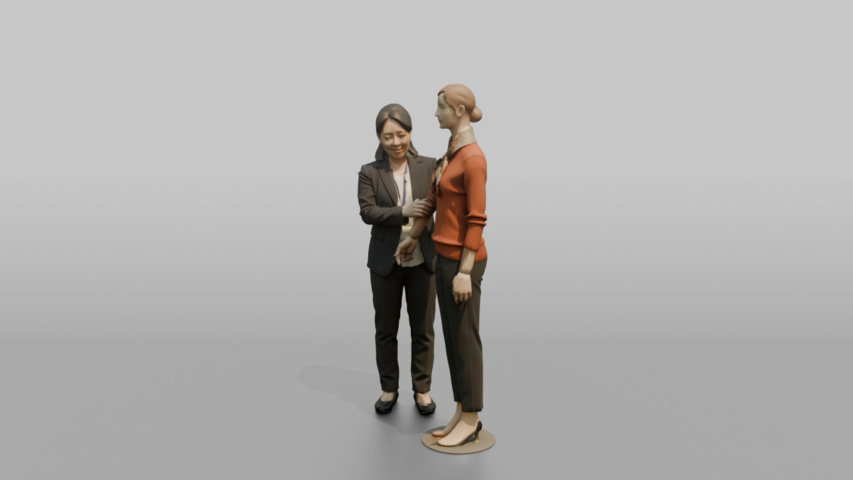 Woman Sales Associate Adjusting A Mannequin's Arm - 3D character model, view 4
