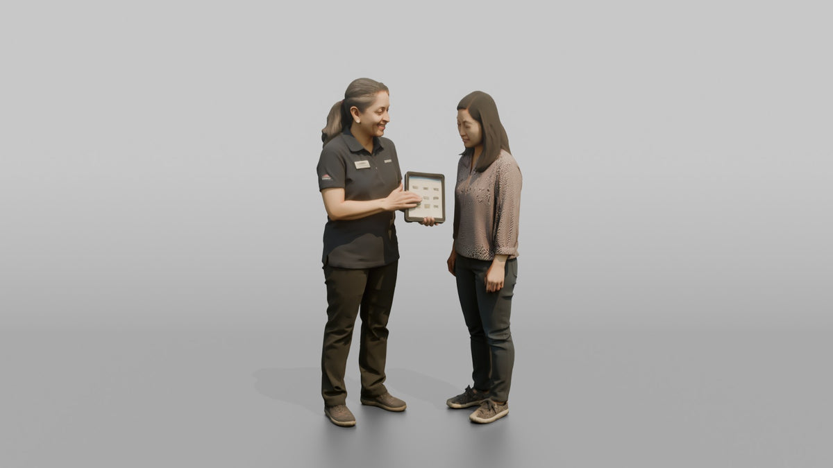 Woman Sales Associate Helping A Customer Locate An Item On A Tablet - 3D character model, view 5