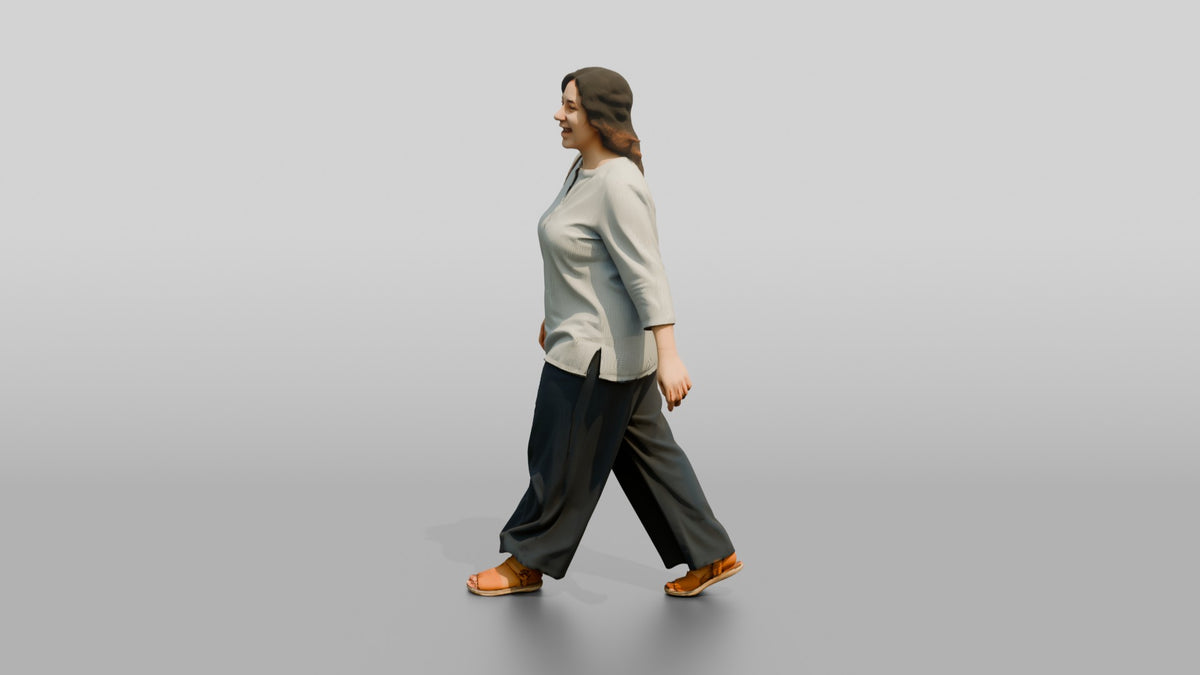 Plus-Size Young Egyptian Woman Laughing on a Shopping Street - 3D character model, view 4