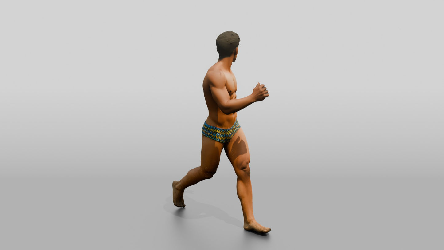 Mestizo Man in Zig-Zag Swim Brief Beach Walk