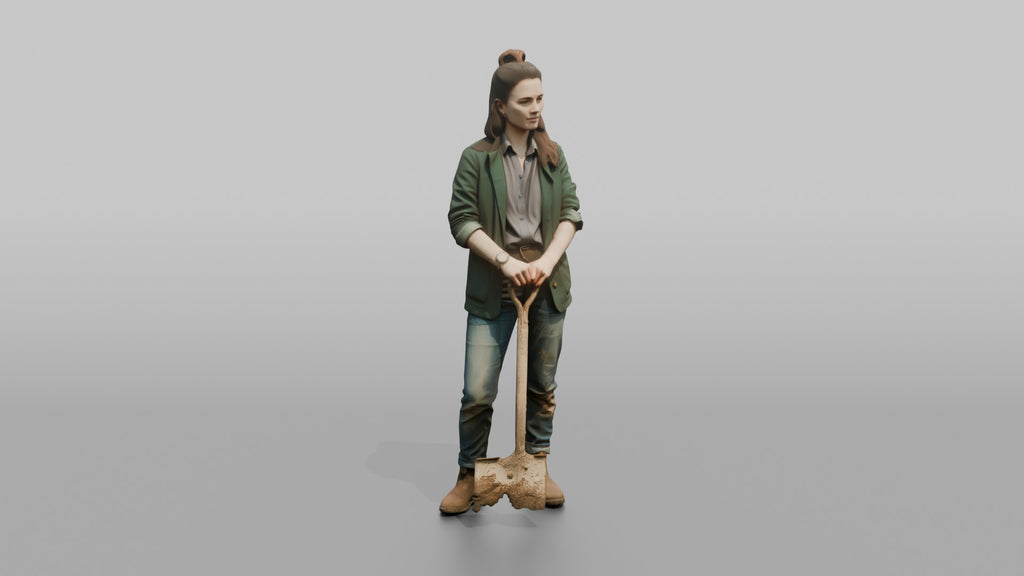 Farmer Standing Proudly Dirt Covered Spade