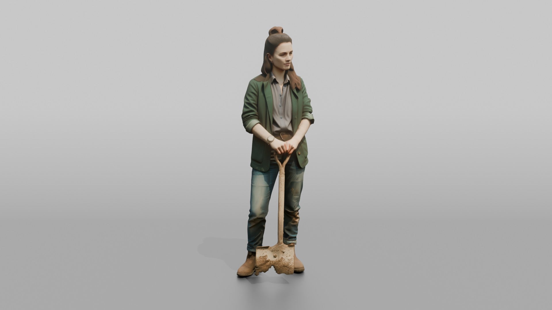 Farmer Standing Proudly Dirt Covered Spade