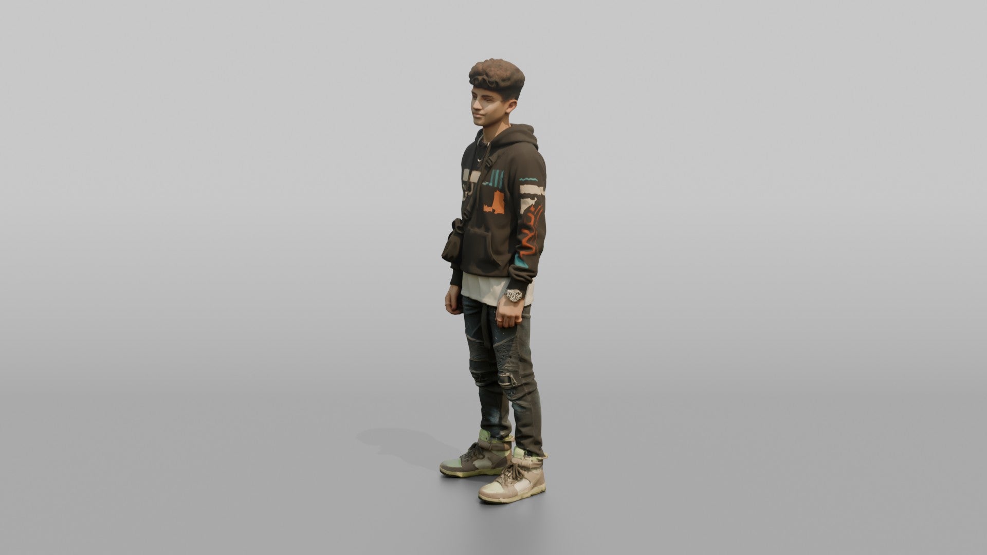 Middle Eastern Teen in Graphic Hoodie with Crossbody Bag