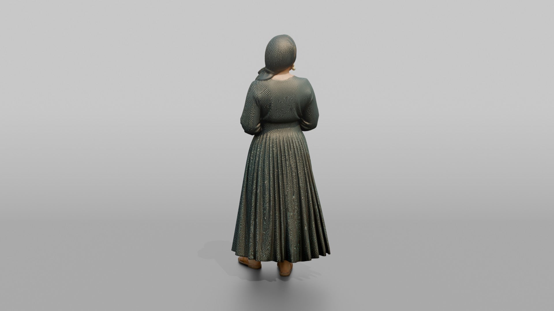 Middle Eastern Woman in Gold-Dot Pleated Skirt