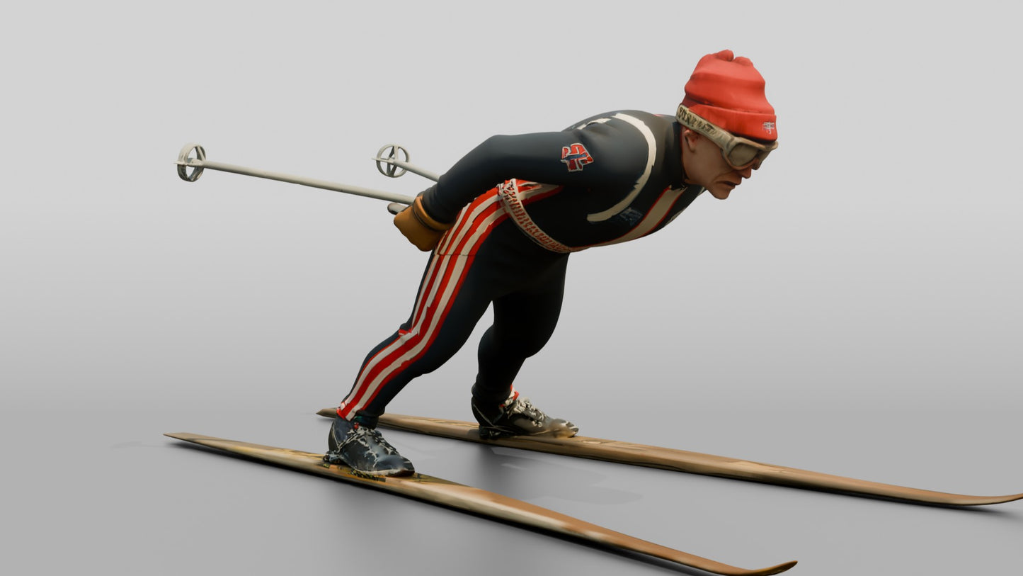 Elderly Norwegian Man Ski Jumping