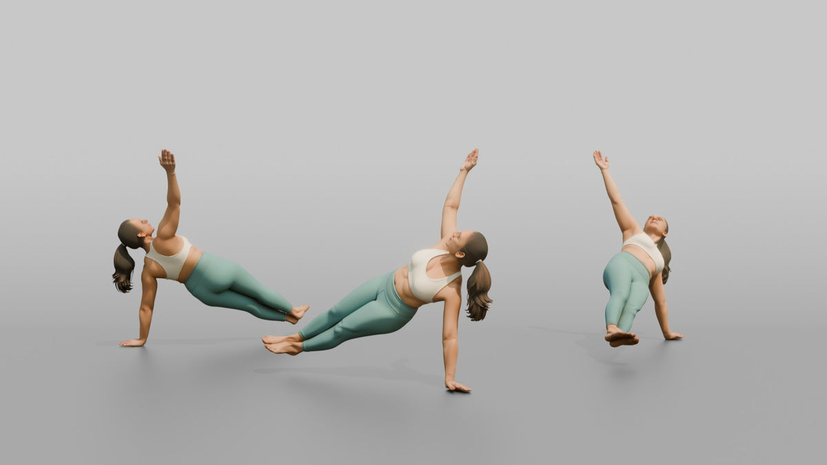 Bodyweight Athlete Woman Holding A Side Plank - 3D character model, view 1