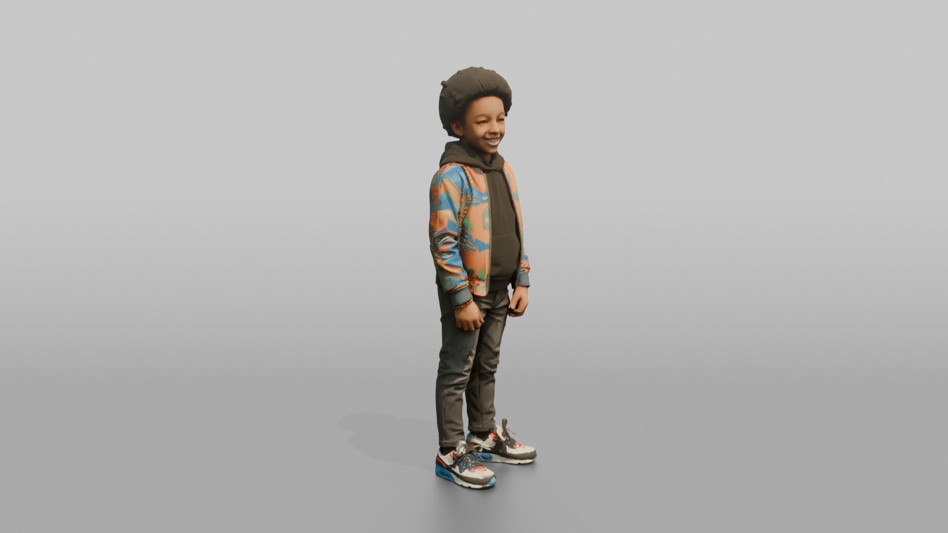 African Boy in Colorful Bomber Jacket and Sneakers