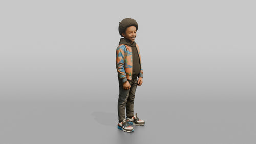 African Boy in Colorful Bomber Jacket and Sneakers