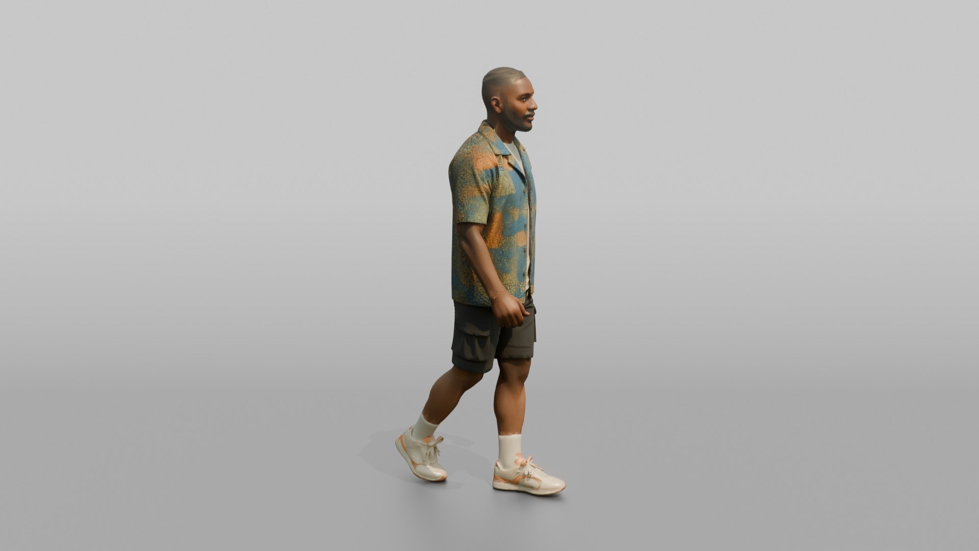 African Man in Ankara Print Shirt and Cargo Shorts