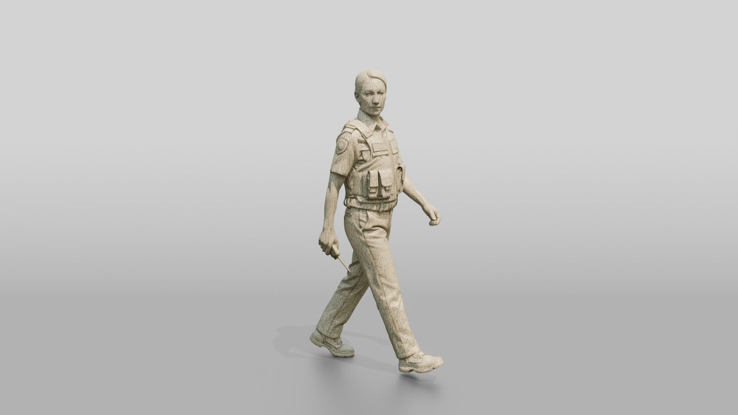 Female Police Officer Turning While Walking