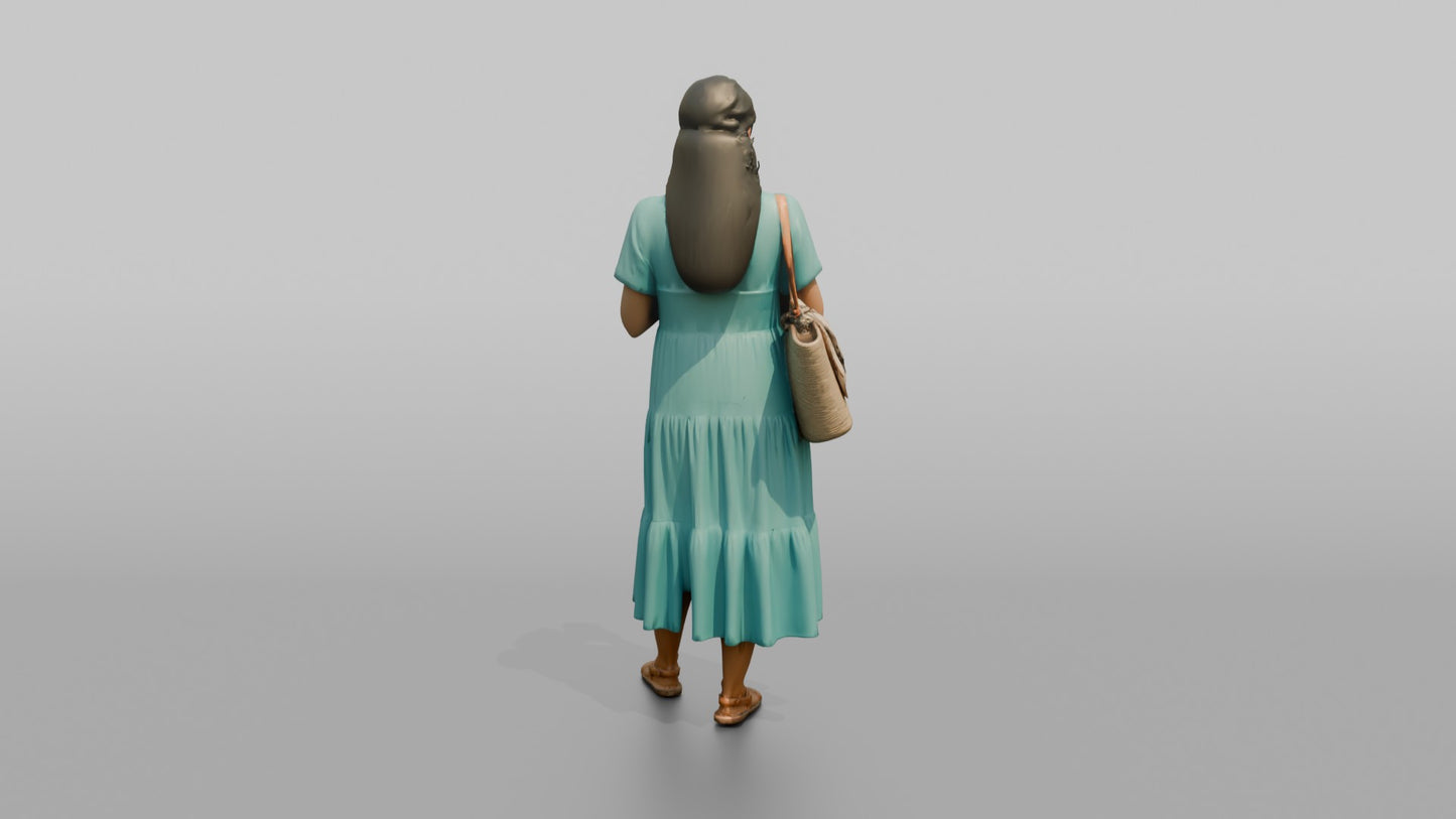Vacationer Wearing Bright Turquoise Summer Dress And Straw