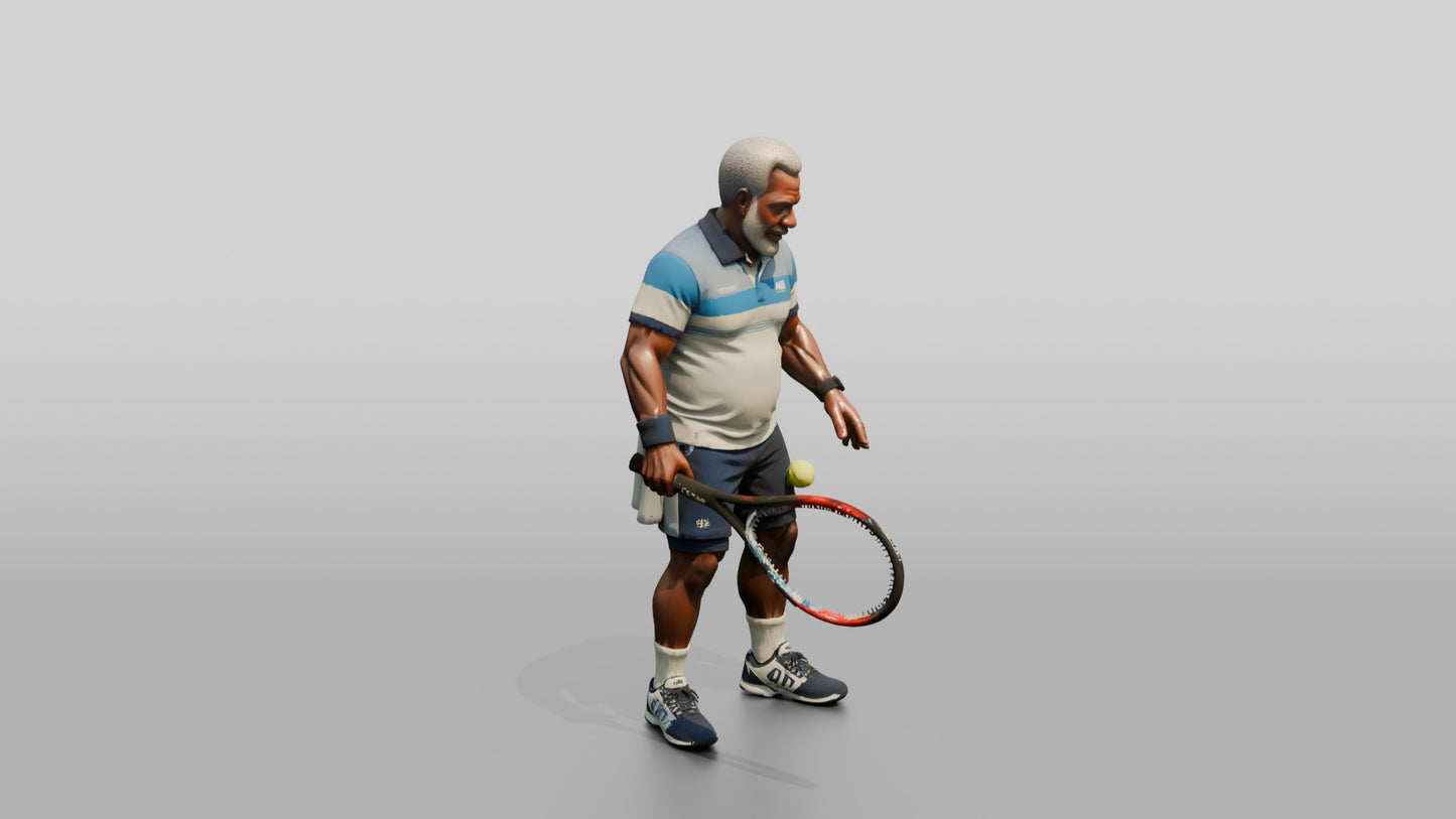 Senior Tennis Player Bouncing the Ball to Serve