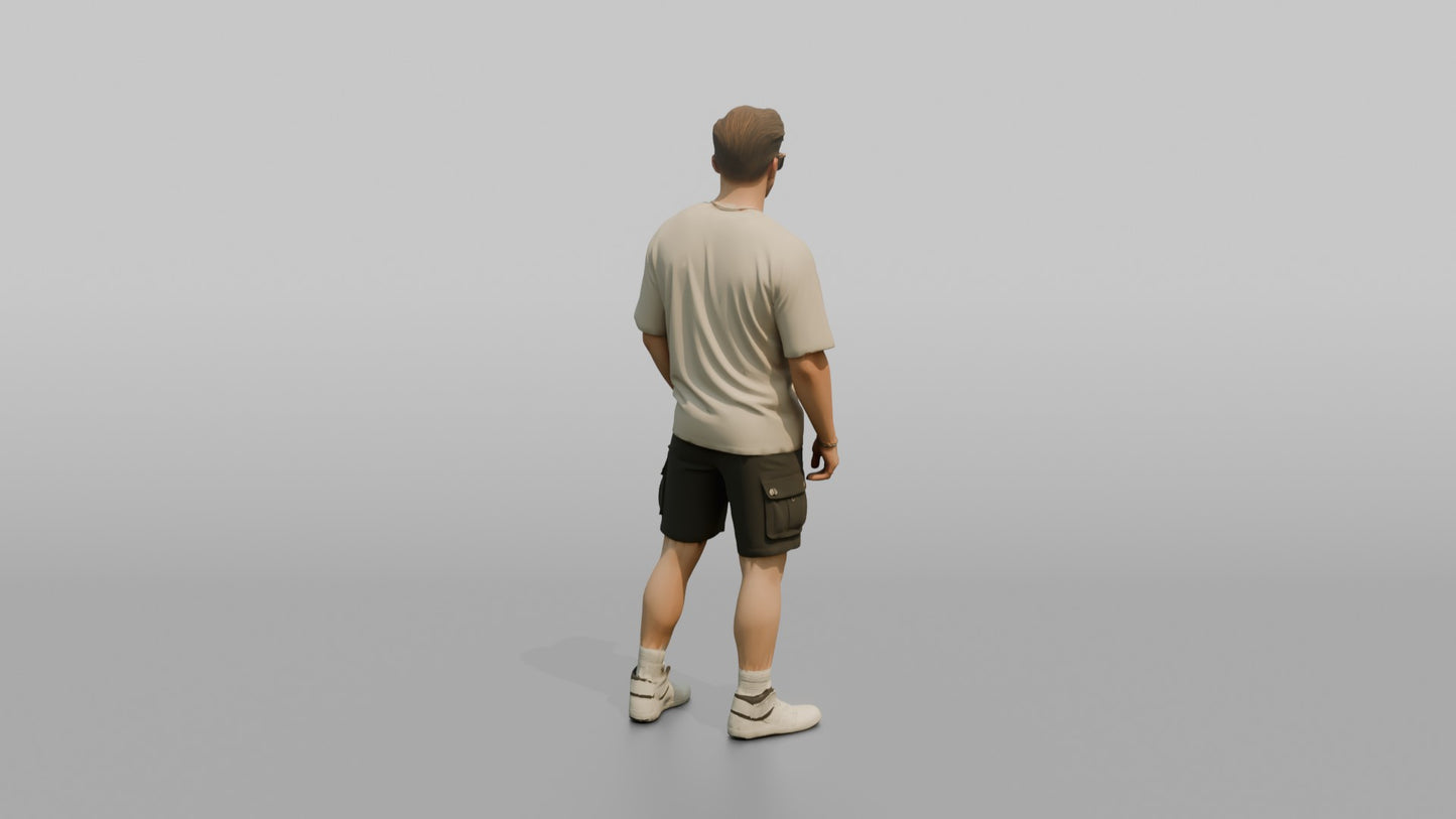 British Man Posing in an Oversized T-Shirt and Cargo Shorts