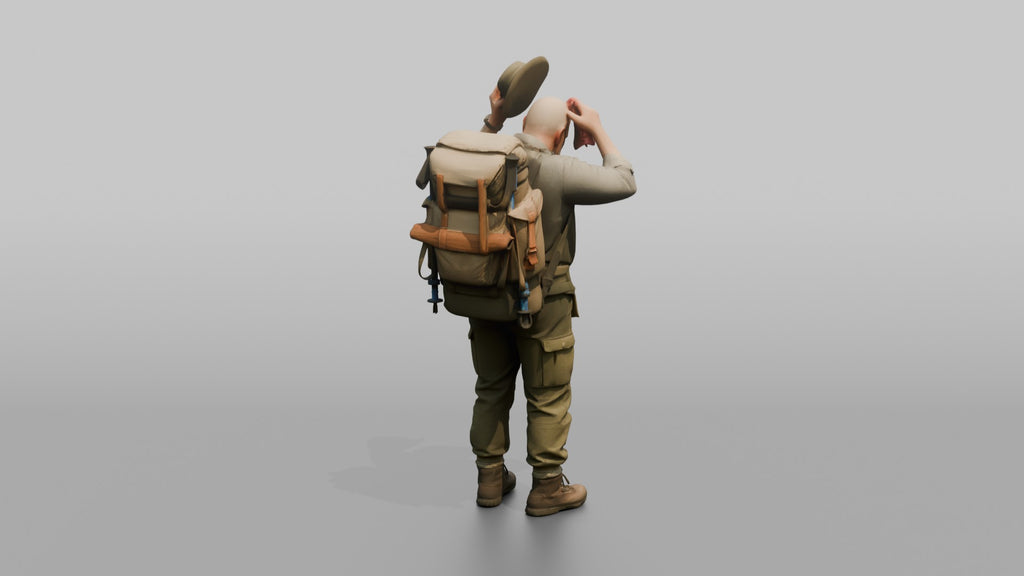 Hiker Wiping His Head with a Handkerchief