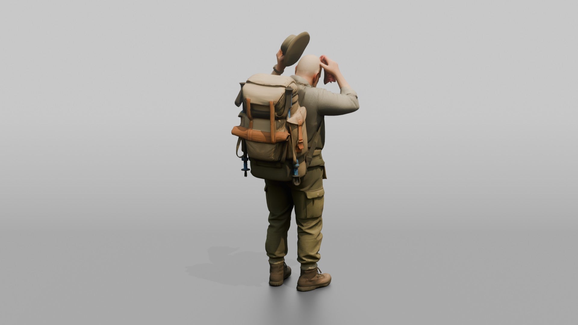 Hiker Wiping His Head with a Handkerchief