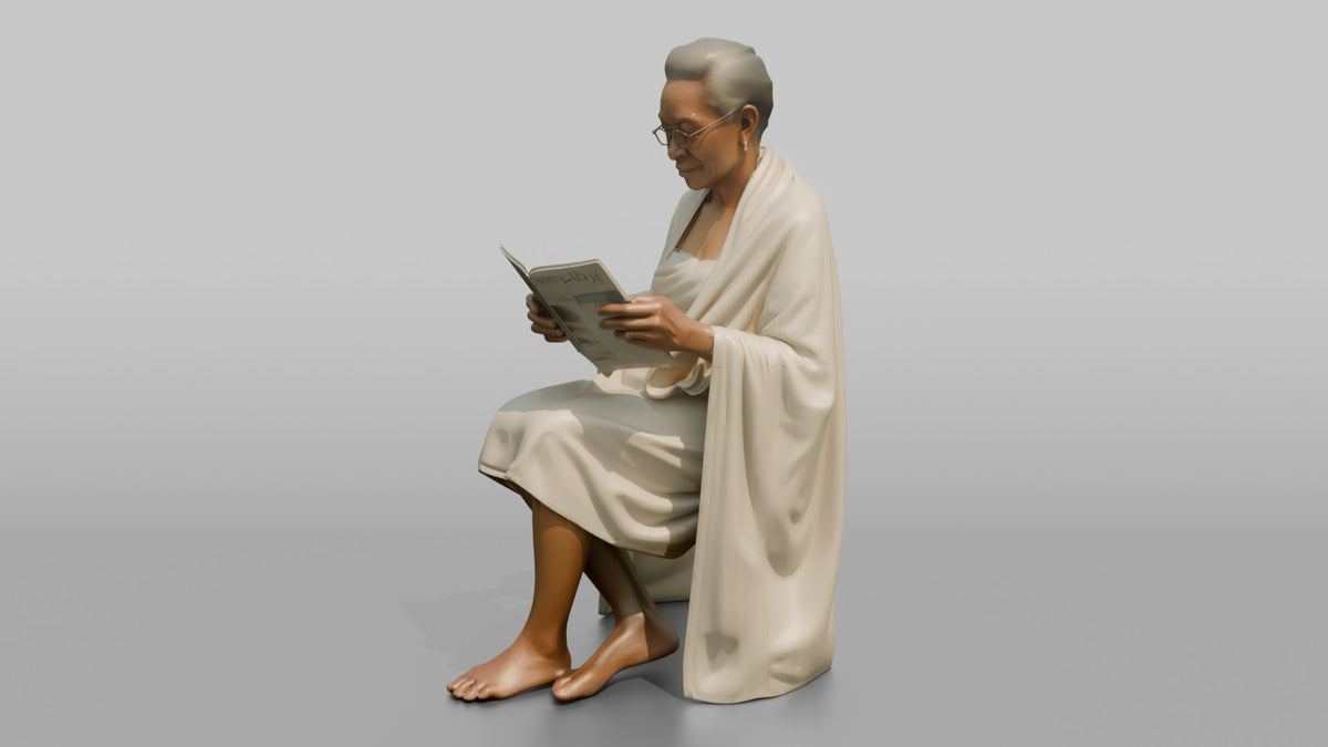 Spa Client Man Sitting Reading A Magazine, Wrapped In A Towel - 3D character model, view 4
