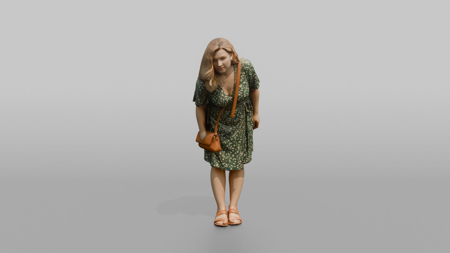 Scandinavian Woman Bending to Look in a Shop Window