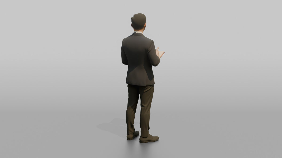 Host Man Holding A Reservation Book - 3D character model, view 3