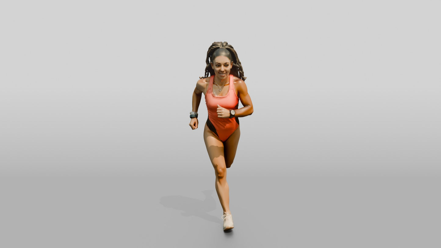 Latina Fitness Athlete Running in Coral Swimsuit