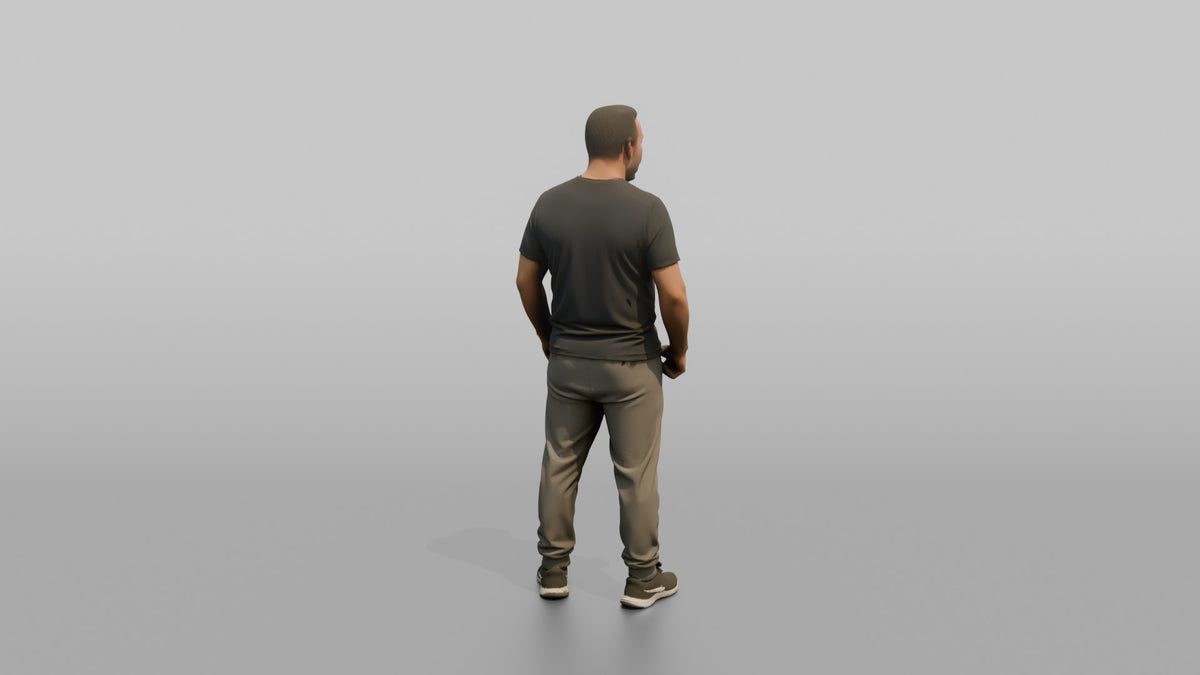 Physique Model Man Standing In A Relaxed Athletic Stance, Thumbs In Waistband - 3D character model, view 3