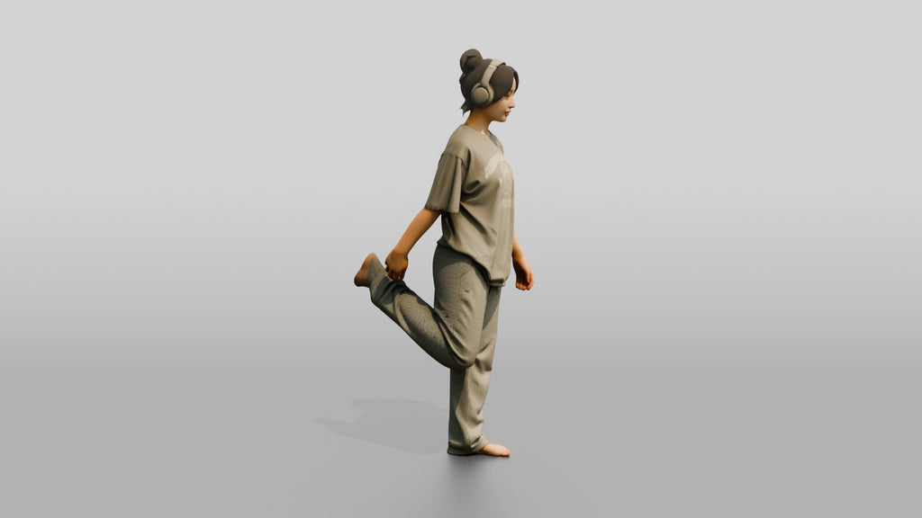 Woman Stretching Quad with Headphones