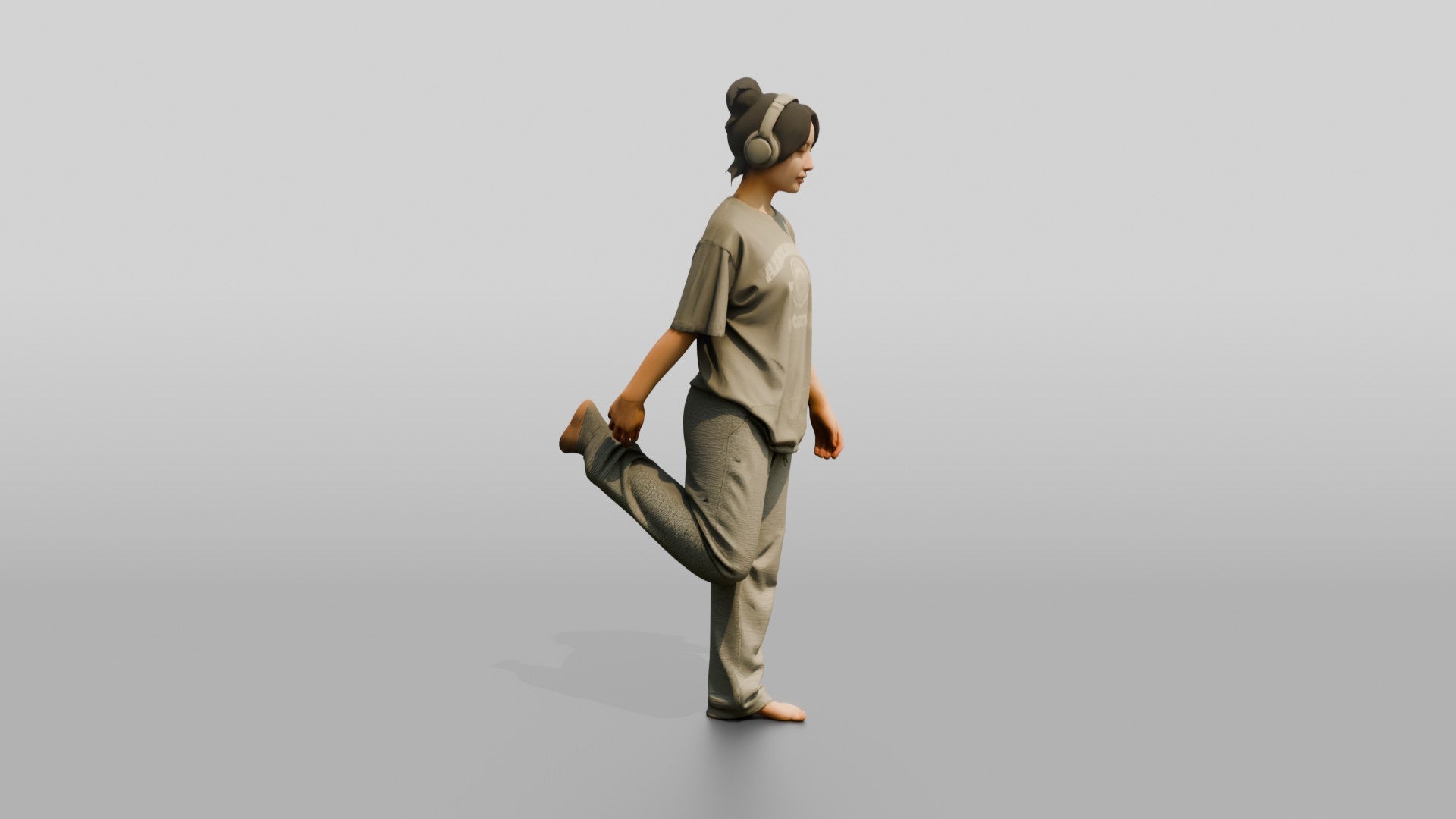 Woman Stretching Quad with Headphones