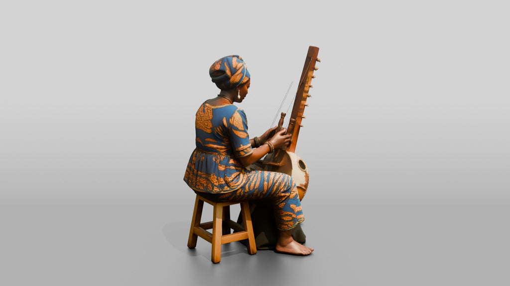 Kora Player Plucking Harp-Lute