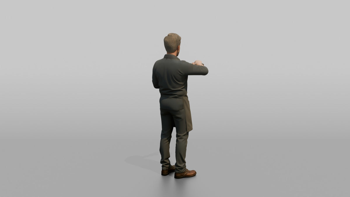 Bartender Man Pouring A Drink From A Bottle Into A Glass - 3D character model, view 3