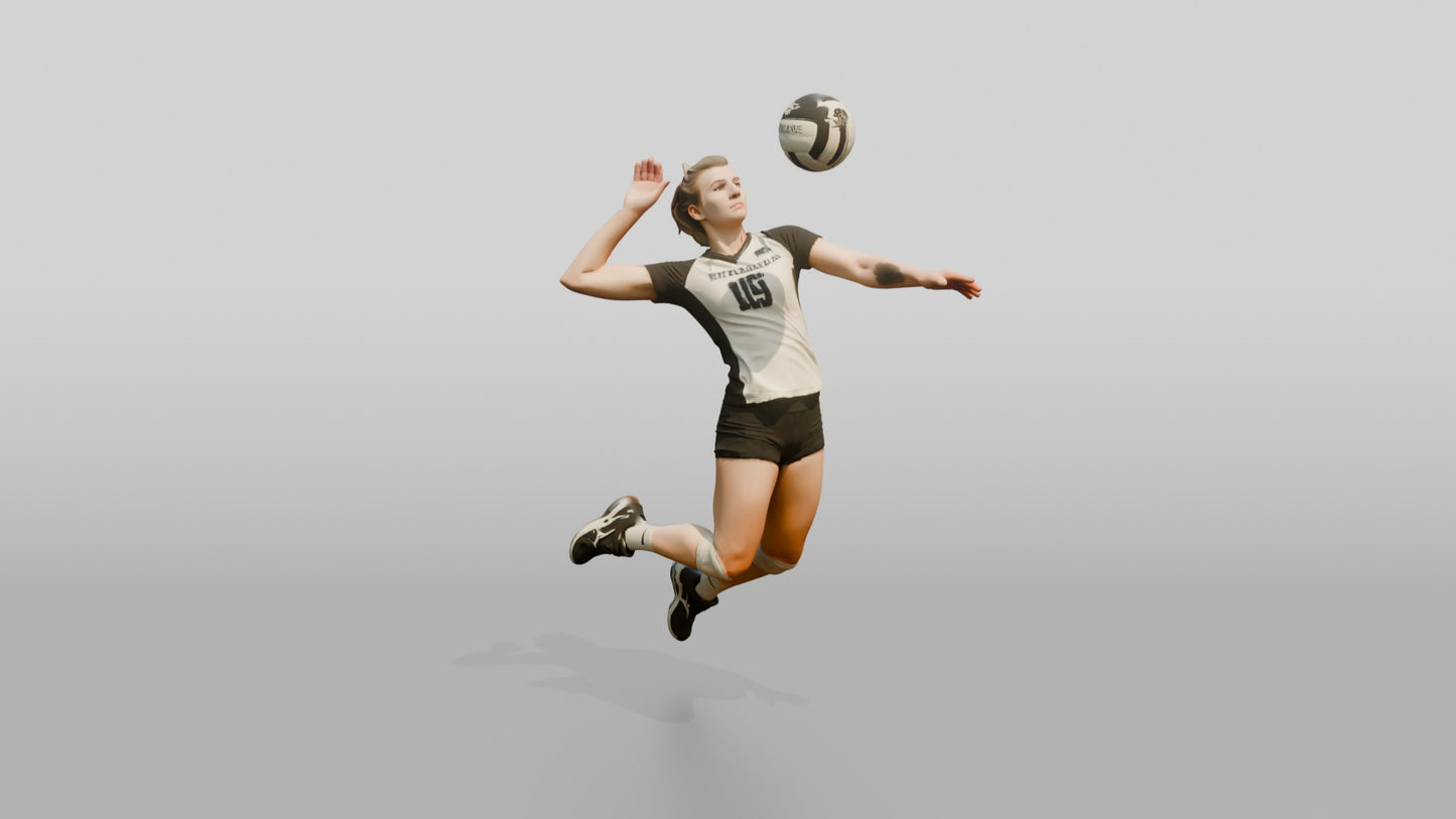 Caucasian Female Volleyball Player in Black and White Jersey