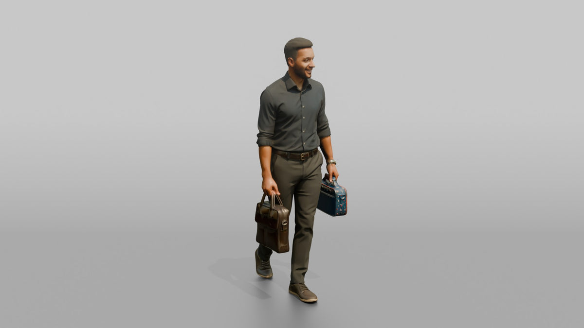 Father Carrying A Briefcase In One Hand And A Lunchbox In The Other - 3D character model