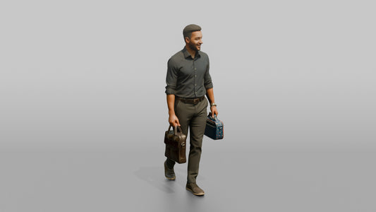 Father Carrying A Briefcase In One Hand And A Lunchbox In The Other - 3D character model