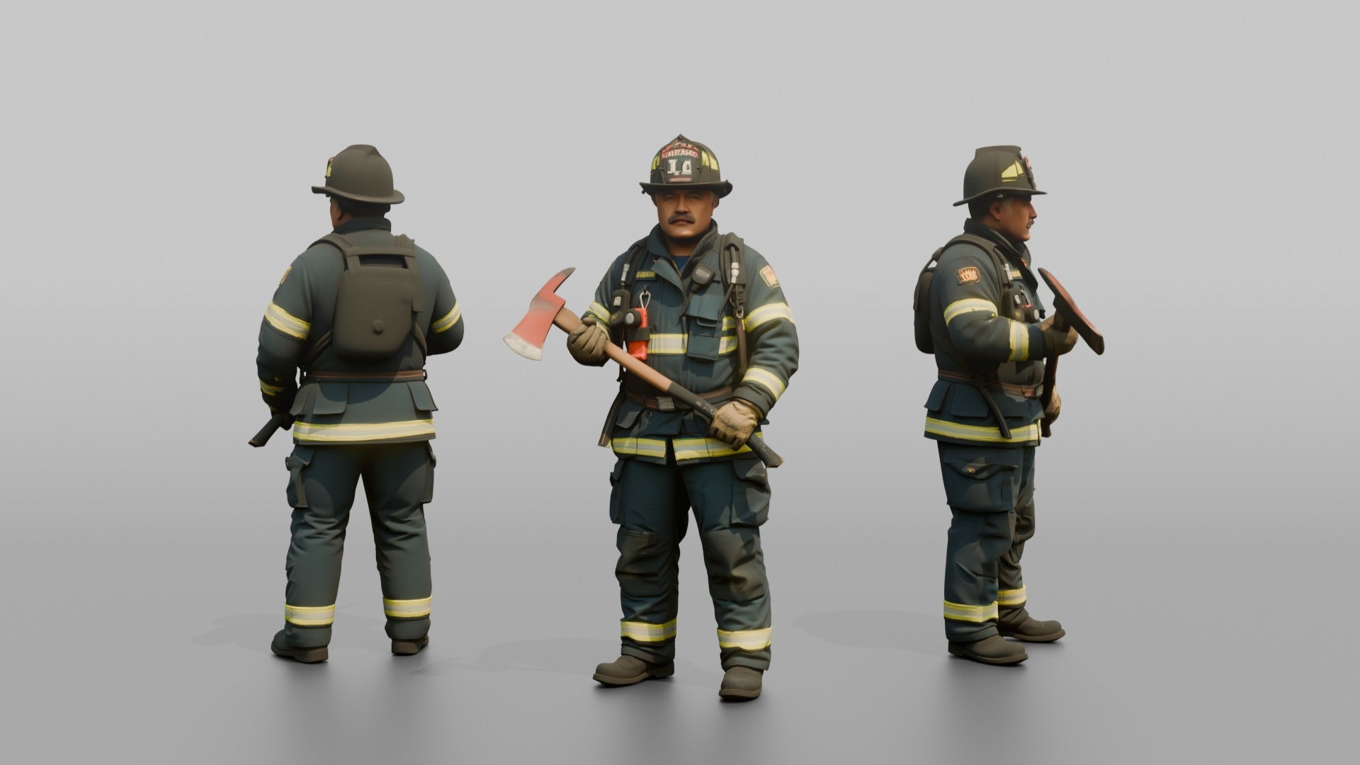 Firefighter Man Gripping a Pick-head Axe with Two Hands