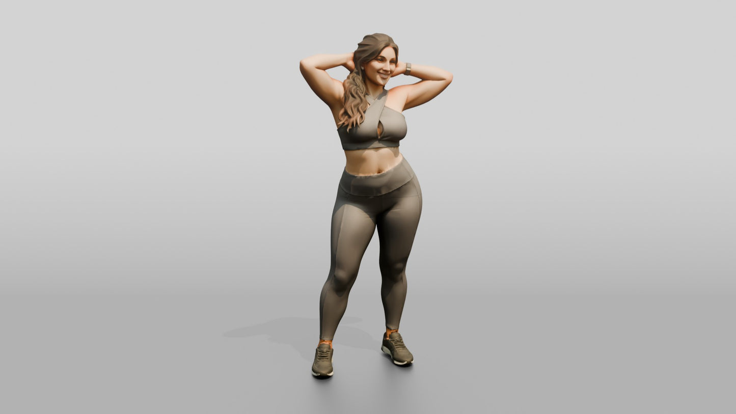 Curvy Woman in Grey Activewear with Arms Raised