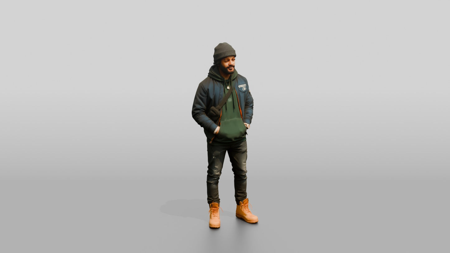 African-American Man in Bomber Jacket and Timberlands