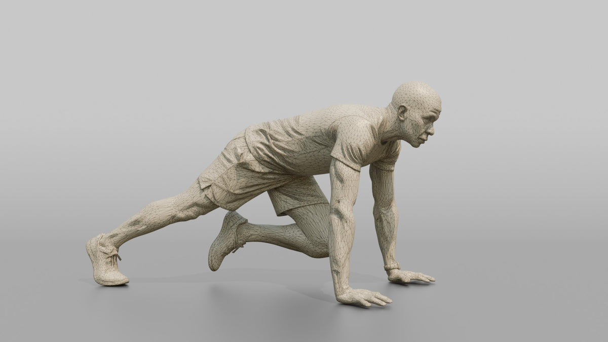Bodyweight Athlete Man In A Mountain-climber Position - wireframe topology preview