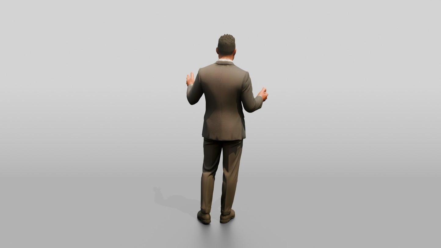 Businessman Gesturing in a Tan Suit