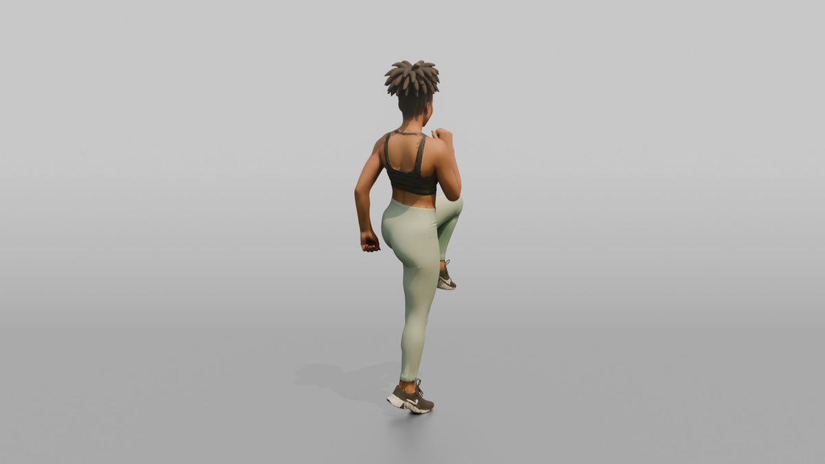 Bodyweight Athlete Woman Doing A Standing Knee Raise - 3D character model, view 3