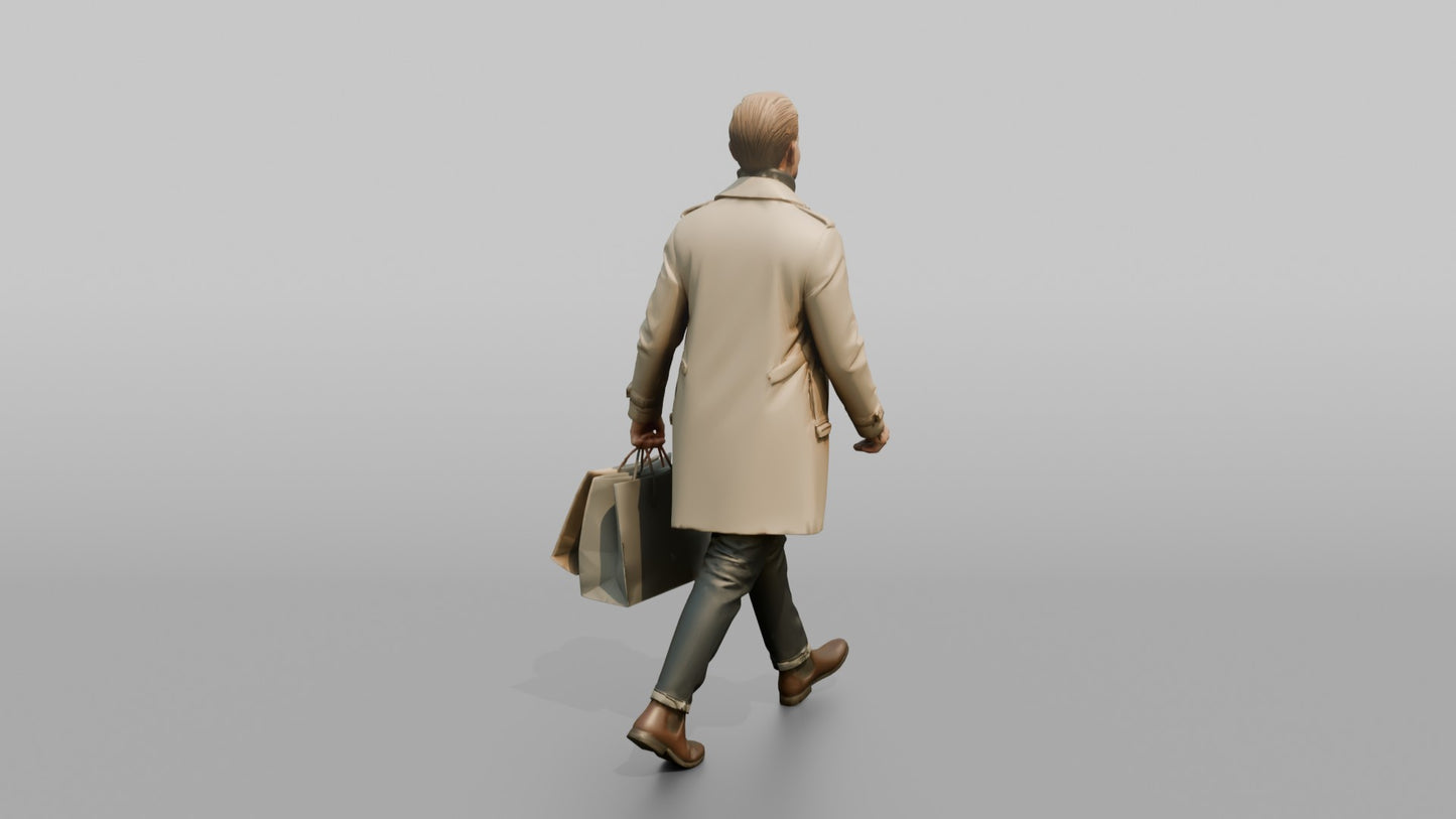 Scandinavian Man Walking in a Trench Coat Over a Sweater