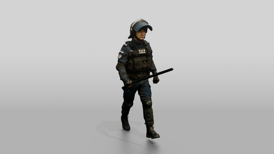Riot Police Officers Walking with Batons - 3D character model, view 1