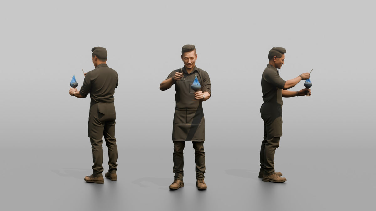 Bartender Man Lighting A Flaming Cocktail - 3D character model, view 1