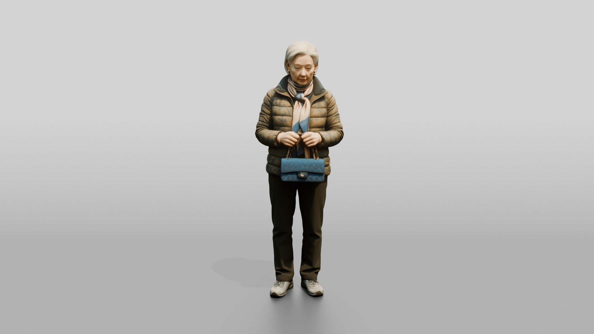 Elderly Chinese Woman in Puffer Jacket