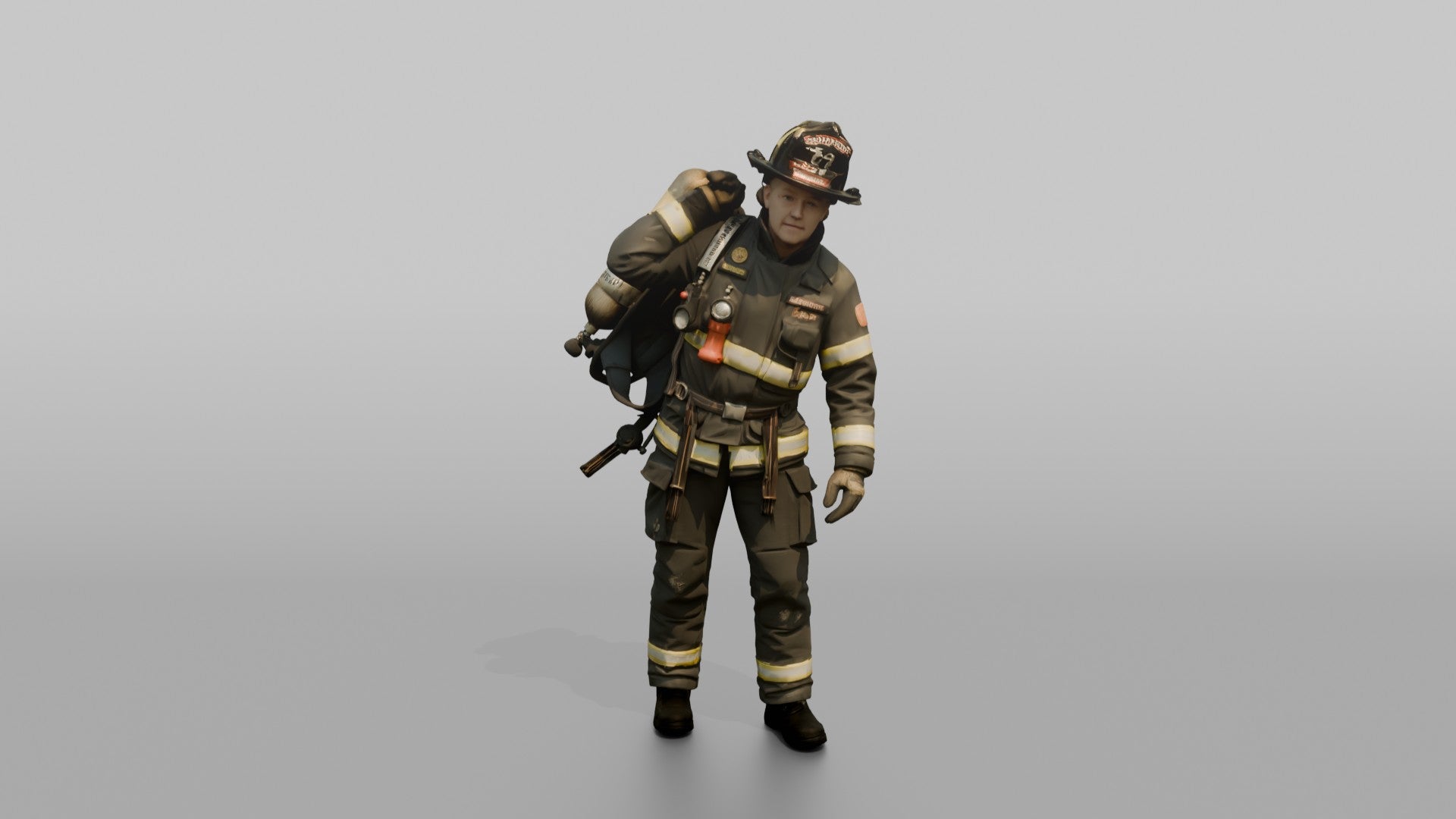 Firefighter Woman Slinging an SCBA Tank Harness Over One Shoulder