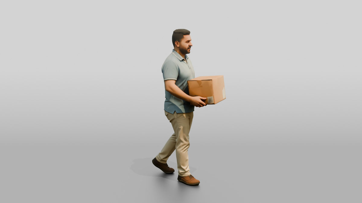 Stocky Middle-Aged Syrian Man Carrying a Cardboard Box - 3D character model, view 2