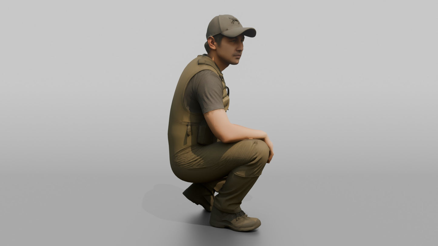Protester Man Crouching in a Baseball Cap