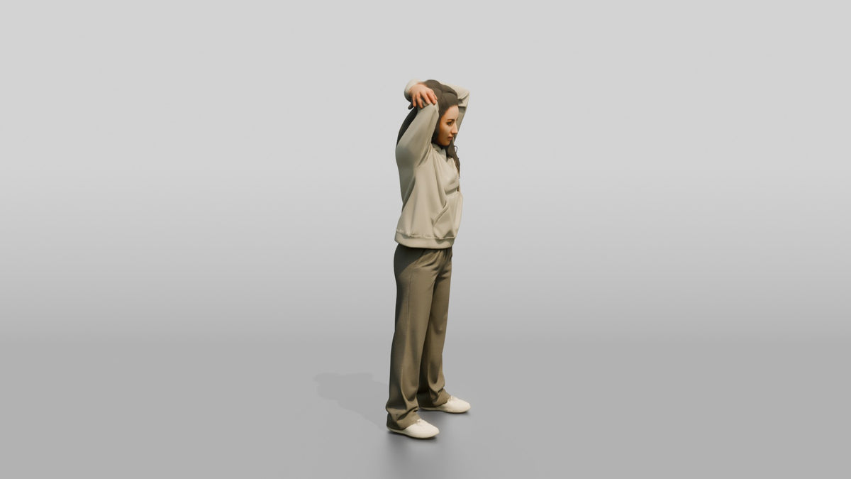 Woman Stretching Triceps Overhead - 3D character model, view 2