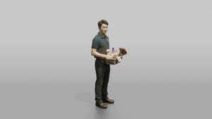 Housekeeping Staff Woman Carrying A Basket Of Cleaning Supplies - 3D character model
