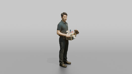 Housekeeping Staff Woman Carrying A Basket Of Cleaning Supplies - 3D character model