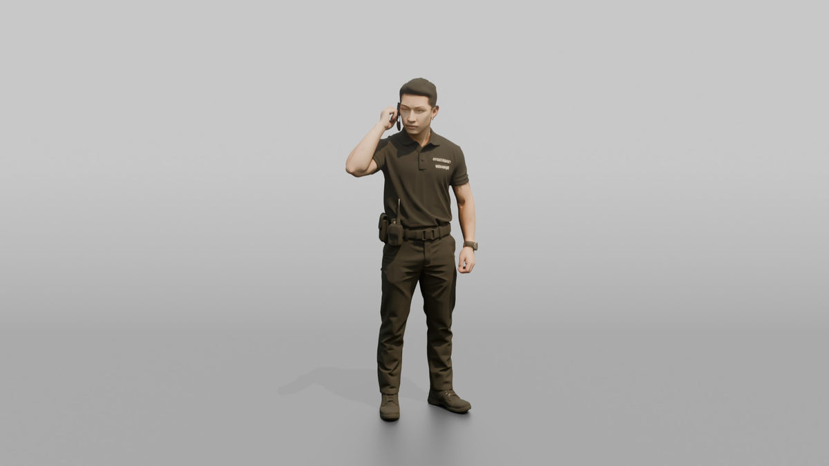 Door Staff Man Adjusting An Earpiece - 3D character model, view 5